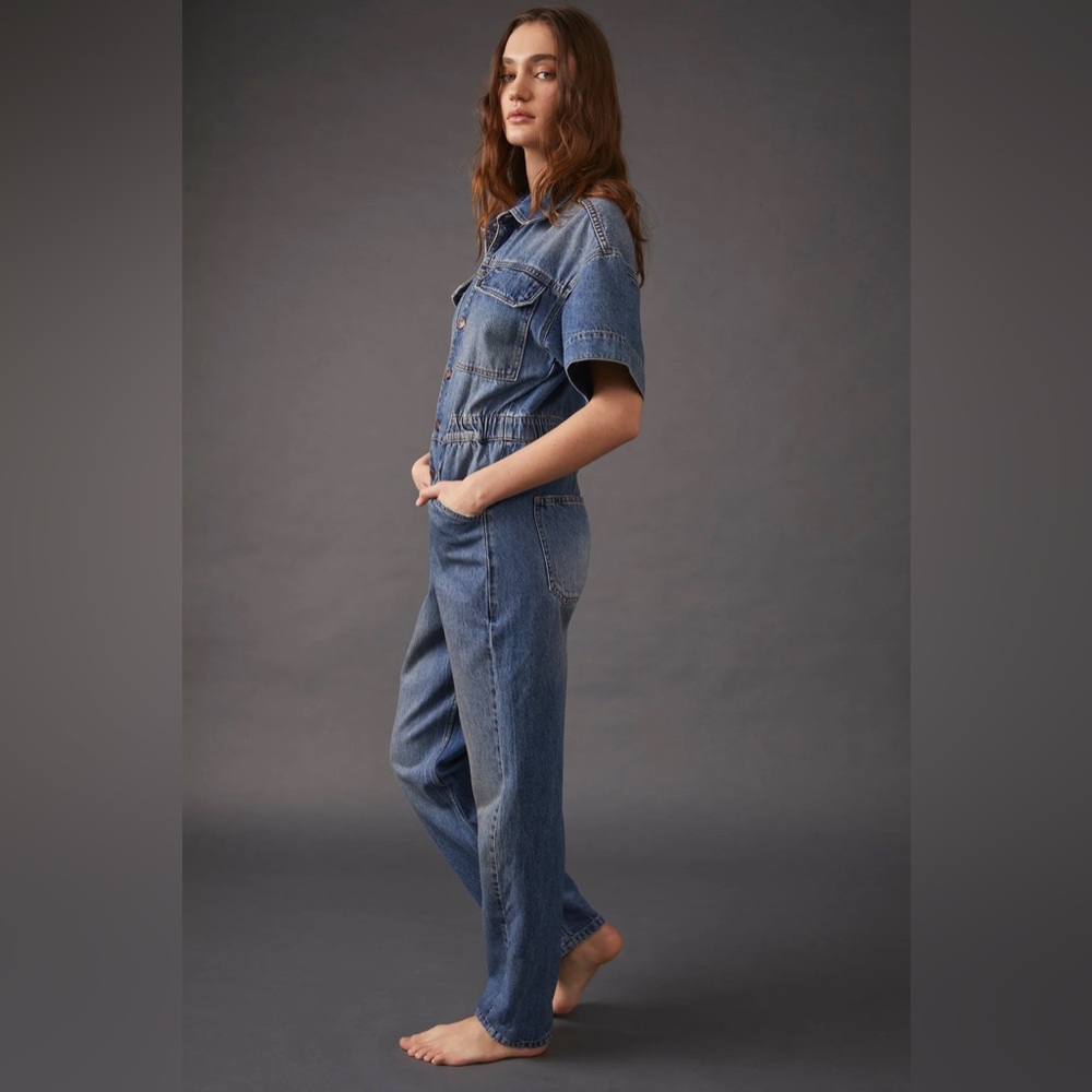 Free People We The Free Marci Denim Jumpsuit in High Noon Size Small - Picture 3 of 15